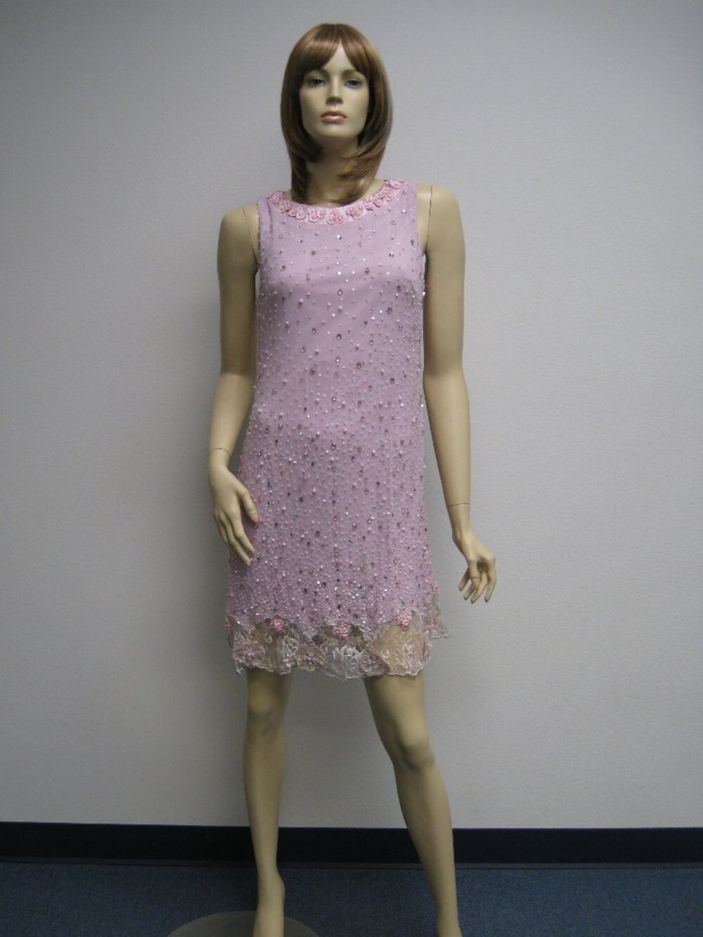Sue Wong Nocturne Dress Y2K Cocktail #73 Slip Shift Flapper Pink Beaded Art Deco